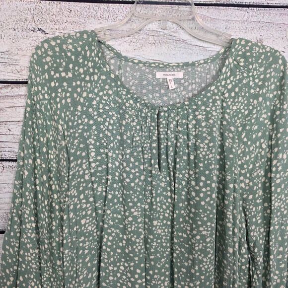 Maurices L Sage Green Polka Dot Pleated Blouse - Picture 3 of 6